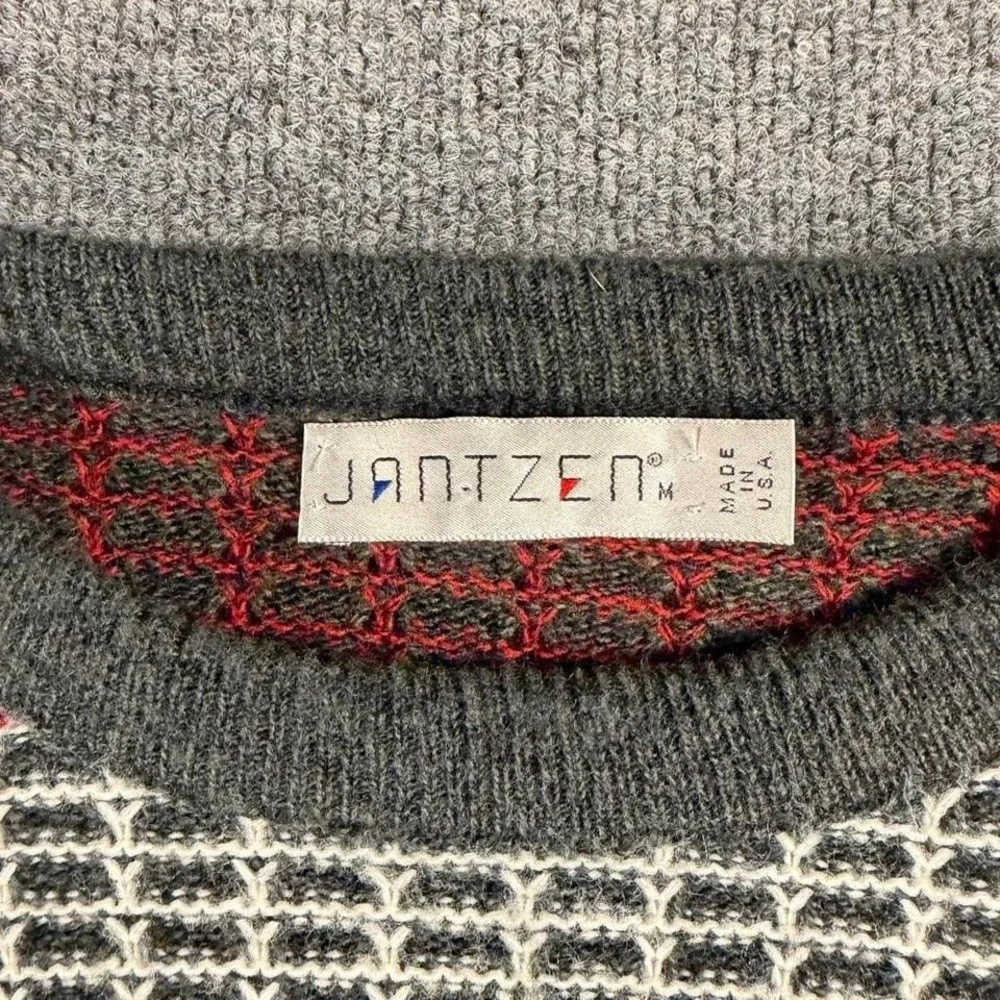 VTG 80s Jantzen Coogi Style Knit Sweatshirt Red/White/Gray Size M‎